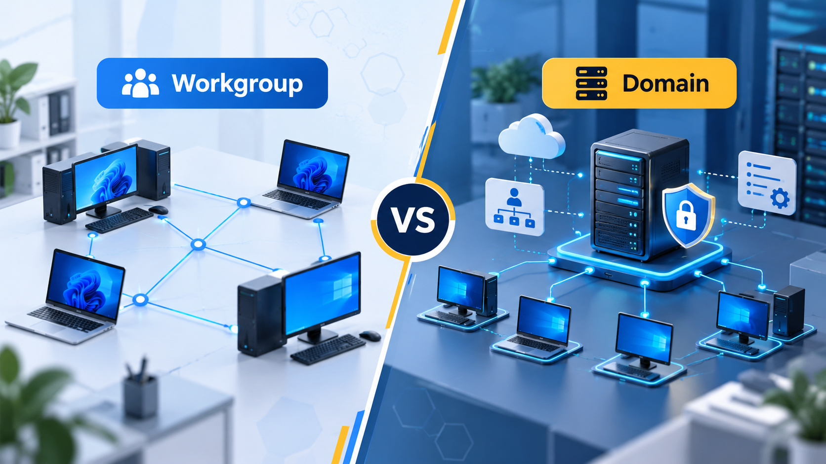 شبکه کامپیوتری چیست؟ مقایسه Workgroup و Domain و بررسی انواع شبکه