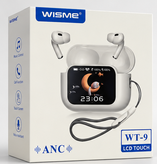 هندزفری بلوتوثی هوشمند WISME WT-9 LCD Touch ANC Bluetooth 5.4