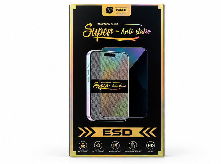 گلس محافظ صفحه iPhone 14 / 14 Pro مدل PQ PODER Super Anti-Static ESD Black